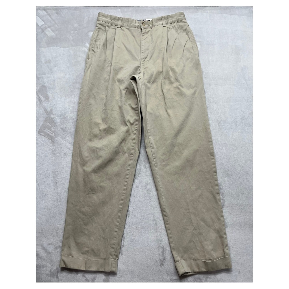 Vtg Polo Ralph Lauren Hammond Pant Men 33x32 Fit(30x30.5) Khaki Pleated Cuffed